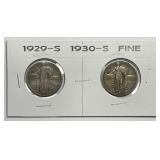 1929-S & 1930-S Standing Liberty Quarter Pair Fine
