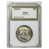 1953-D Franklin Silver Half PCI MS64 FBL