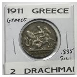 GREECE: 1911 Silver 2 Drachmai