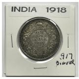 INDIA: 1918 Silver Rupee King George V