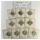 INDIA: Ten Different Silver 2 Annas