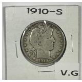 1910-S Barber Silver Half Very Good VG