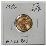 1986 Lincoln Cent Struck 5% Off Center ERROR