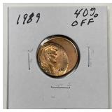 1989 Lincoln Cent Struck 40% Off Center ERROR