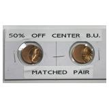 Pair of 50% Off Center Lincoln Cent ERRORS