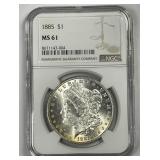 1885 Morgan Silver $1 NGC MS61