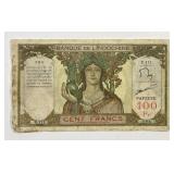 TAHITI: 1937 100 Francs Note Papeete Overprint.