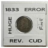 1833 Capped Bust Dime w/Big CUD Error