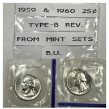 1959 & 1960 Washington Quarter TYPE B Reverse Pair