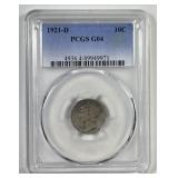 1921-D Mercury Silver Dime KEY DATE PCGS G4