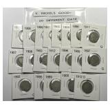 Lot of 20 Different Dated Liberty Head V Nickels