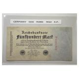 GERMANY: 1922 500 Mark Uniface Extra Fine XF