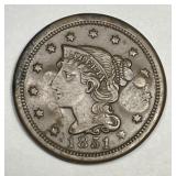 1851 Braided Hair Cent Counterstamped J  S