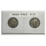 1926 P & S Standing Liberty Quarter Pair VG