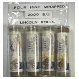 Four US Mint Wrapped 2009 Lincoln Cent Rolls