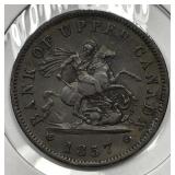 CANADA: 1857 Penny Upper Canada Bank Token XF