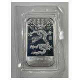 2012 Year Of The Dragon 1 Ounce .999 Silver Bar