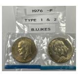 1976-P Eisenhower $1 Type 1 & 2 Variety Pair BU