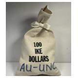 Canvas Bag of 100 Eisenhower Dollars IKE $1 AU/UNC