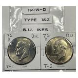 1976-D Eisenhower $1 Type 1 & 2 Variety Pair BU
