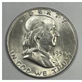 1954-D Franklin Silver Half About Uncirculated AU