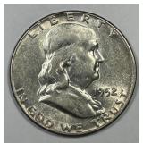 1952 Franklin Silver Half About Uncirculated AU