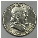 1951 Franklin Silver Half Choice AU