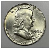 1958-D Franklin Silver Half Uncirculated BU