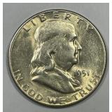 1951-S Franklin Silver Half Choice AU