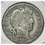 1902-S Barber Silver Half Good G