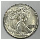 1942 Walking Liberty Silver Half AU