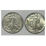 1944 & 1945 Walking Liberty Silver Half Pair AU