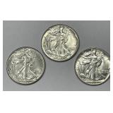 1944 1945 1947 Walking Liberty Silver Half Trio AU