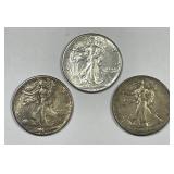 1944 P D S Walking Liberty Silver Half Trio AU