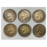 Six Different Indian Head Cents AU/UNC details