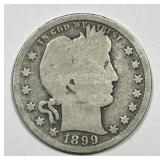 1899-S Barber Silver Quarter About Good AG