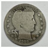 1909-O Barber Silver Quarter About Good AG