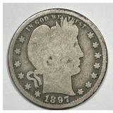 1897-S Barber Silver Quarter Good G
