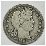1908-S Barber Silver Quarter Good G