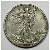 1936-D Walking Liberty Silver Half Extra Fine XF