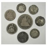 Lot of 8 Silver Seated Liberty Coins