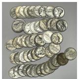 Roll Of About Uncirculated AU Mercury Silver Dimes