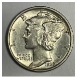 1939-S Mercury Silver Dime About Uncirculated AU