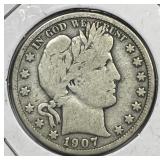 1907 Barber Silver Half Good G
