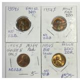 Lot of Four 1955-S Lincoln Cent Minor Errors BU