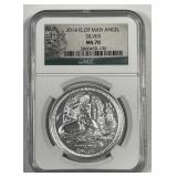 ISLE OF MAN: 2014 Silver Angel 1 oz .999 NGC MS70