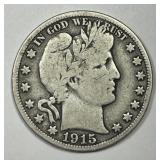 1915-S Barber Silver Half Very Good VG