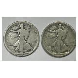 1917 P & S Walking Liberty Silver Half Pair