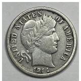 1914-S Barber Silver Dime Very Fine VF