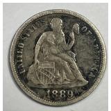 1889 Seated Liberty Silver Dime Very Good VG+